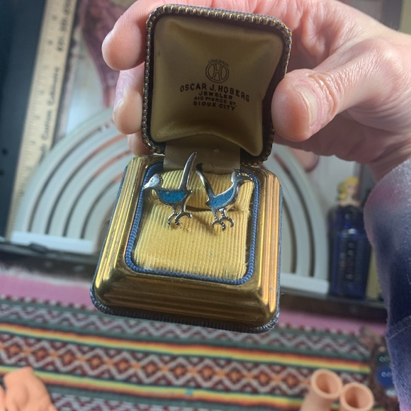 Vintage, Turquoise Roadrunner Earrings - Picture 3 of 7